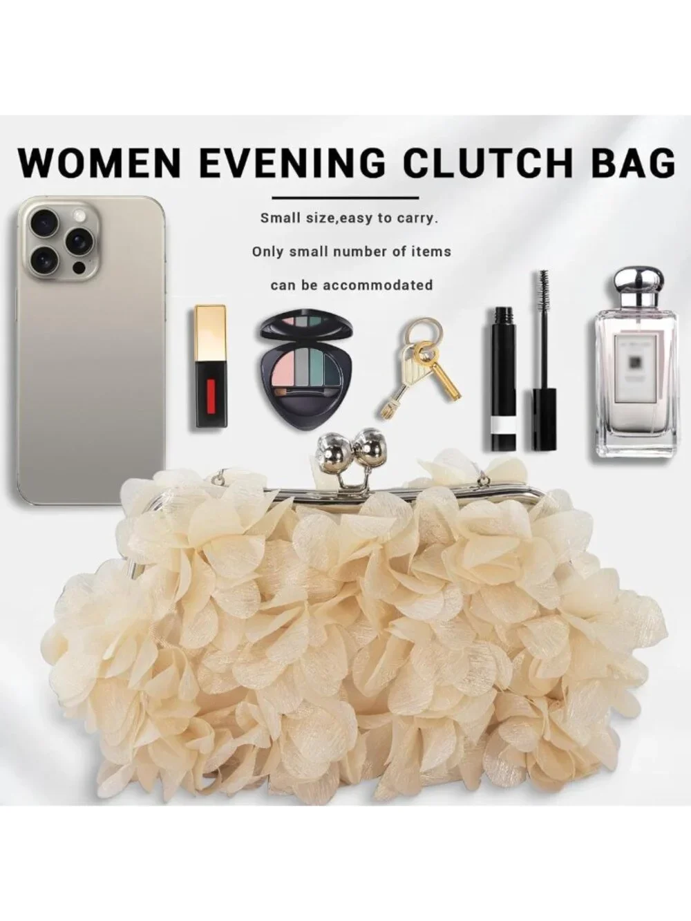 Elegant Floral Evening Clutch Purse with Detachable Chain for Wedding & Party
